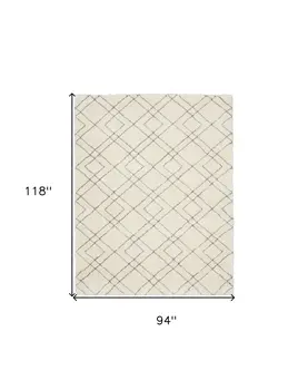 8' X 10' Ivory and Gray Geometric Shag Area Rug