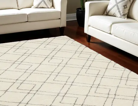 8' X 10' Ivory and Gray Geometric Shag Area Rug