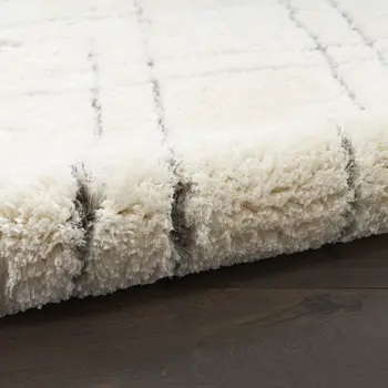 8' X 10' Ivory and Gray Geometric Shag Area Rug