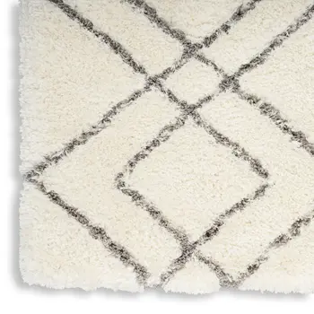 8' X 10' Ivory and Gray Geometric Shag Area Rug