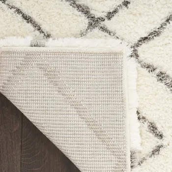 8' X 10' Ivory and Gray Geometric Shag Area Rug