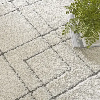 8' X 10' Ivory and Gray Geometric Shag Area Rug