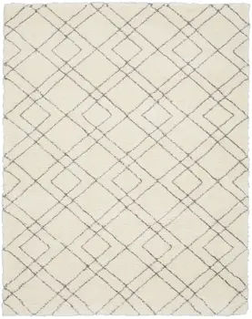 8' X 10' Ivory and Gray Geometric Shag Area Rug