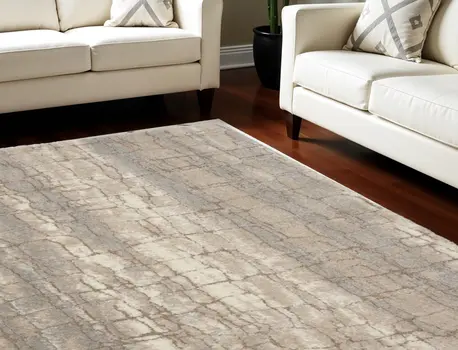 8' X 10' Beige Ivory and Gray Abstract Shag Area Rug