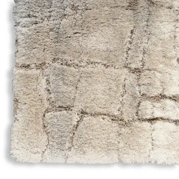 8' X 10' Beige Ivory and Gray Abstract Shag Area Rug