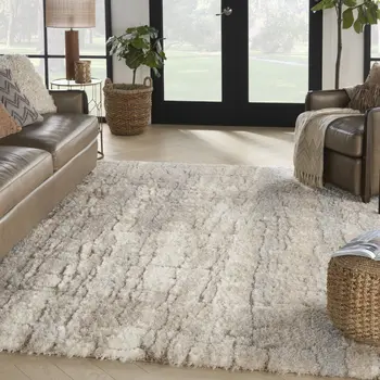 8' X 10' Beige Ivory and Gray Abstract Shag Area Rug