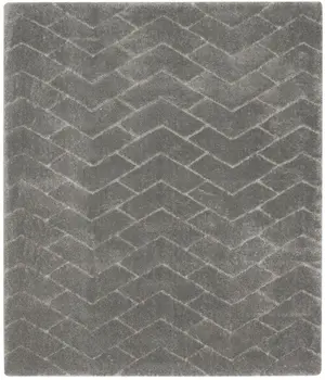 8' X 10' Gray and Light Gray Chevron Shag Area Rug