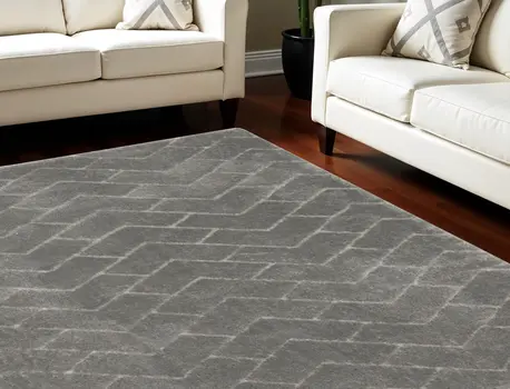 8' X 10' Gray and Light Gray Chevron Shag Area Rug