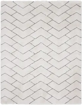 8' X 10' Ivory and Gray Chevron Shag Area Rug