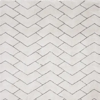 8' X 10' Ivory and Gray Chevron Shag Area Rug