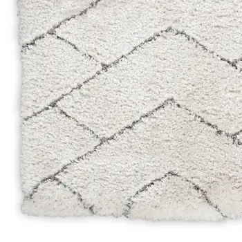 8' X 10' Ivory and Gray Chevron Shag Area Rug