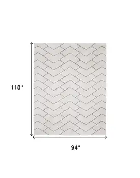 8' X 10' Ivory and Gray Chevron Shag Area Rug