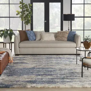 8' X 10' Light Blue Gray and Beige Abstract Shag Area Rug