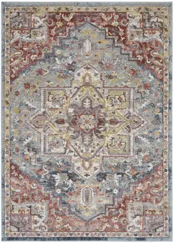 5' X 7' Blue and Red Floral Distressed Area Rug
