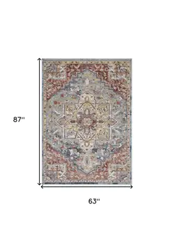 5' X 7' Blue and Red Floral Distressed Area Rug