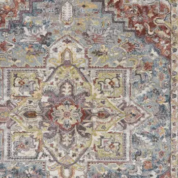 5' X 7' Blue and Red Floral Distressed Area Rug