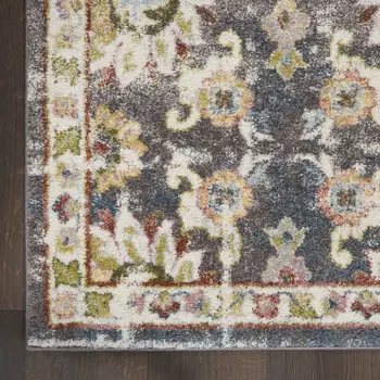 5' X 7' Charcoal Brown and Yellow Floral Distressed Area Rug