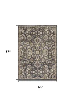 5' X 7' Charcoal Brown and Yellow Floral Distressed Area Rug