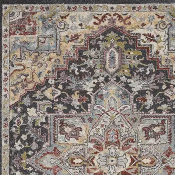 5' X 7' Charcoal Brown and Yellow Floral Medallion Distressed Area Rug