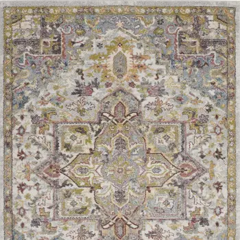 5' X 7' Ivory Green and Gray Floral Medallion Area Rug