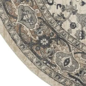 5' X 7' Ivory Green and Gray Floral Medallion Area Rug