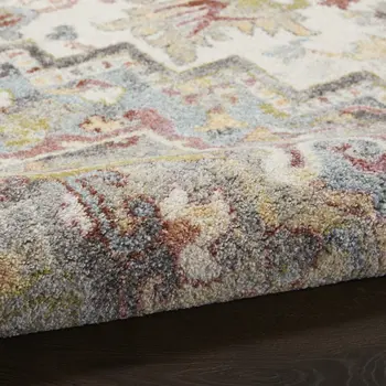 5' X 7' Ivory Green and Gray Floral Medallion Area Rug