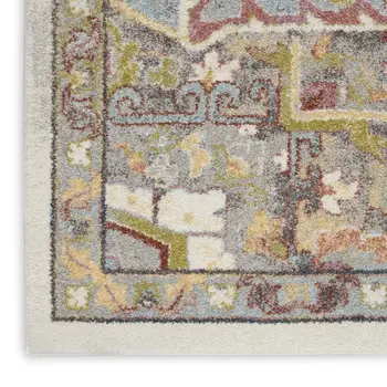 5' X 7' Ivory Green and Gray Floral Medallion Area Rug