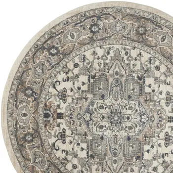5' X 7' Ivory Green and Gray Floral Medallion Area Rug