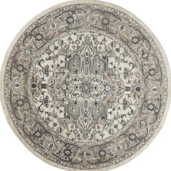 5' X 7' Ivory Green and Gray Floral Medallion Area Rug