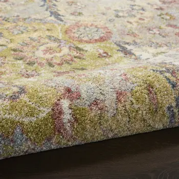 5' X 7' Green and Ivory Floral Distressed Area Rug