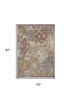 5' X 7' Green and Ivory Floral Distressed Area Rug