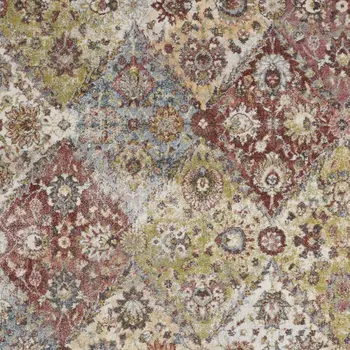 5' X 7' Green and Ivory Floral Distressed Area Rug