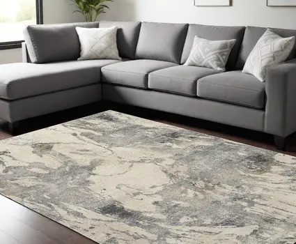 8' X 11' Cream and Gray Abstract Distressed Area Rug