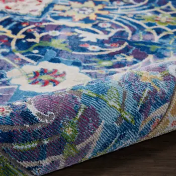 8' X 10' Ivory Blue and Green Floral Medallion Distressed Non Skid Area Rug