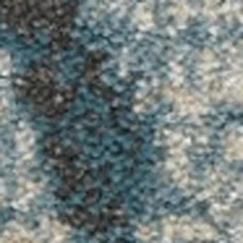 10' Ivory Teal Blue and Black Abstract Non Skid Runner Rug