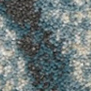 10' Ivory Teal Blue and Black Abstract Non Skid Runner Rug