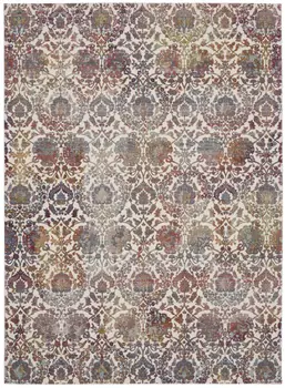 8' X 10' White and Golden Brown Floral Distressed Non Skid Area Rug