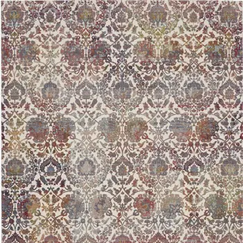 8' X 10' White and Golden Brown Floral Distressed Non Skid Area Rug