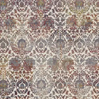 8' X 10' White and Golden Brown Floral Distressed Non Skid Area Rug