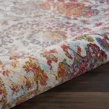 8' X 10' Ivory Gray and Orange Floral Distressed Non Skid Area Rug