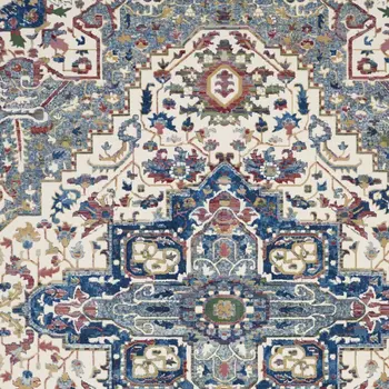 8' X 10' Navy Blue and Ivory Floral Medallion Distressed Non Skid Area Rug
