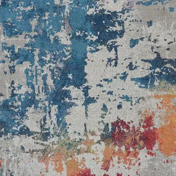 8' X 10' Ivory Red and Blue Abstract Distressed Non Skid Area Rug