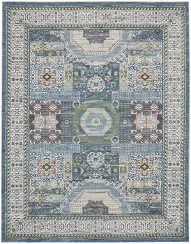 8' X 10' Ivory Blue and Green Oriental Distressed Non Skid Area Rug