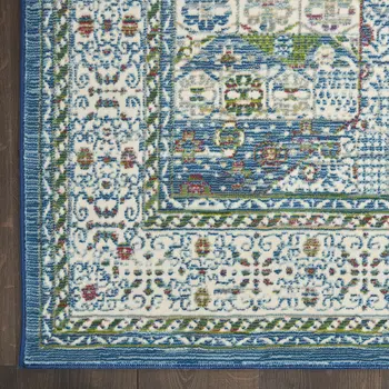 8' X 10' Ivory Blue and Green Oriental Distressed Non Skid Area Rug