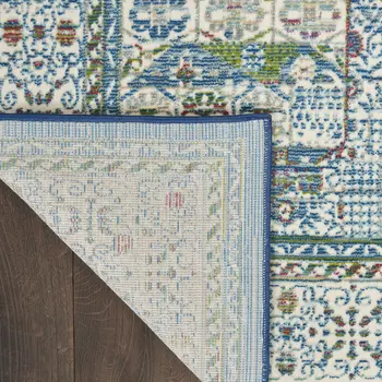8' X 10' Ivory Blue and Green Oriental Distressed Non Skid Area Rug
