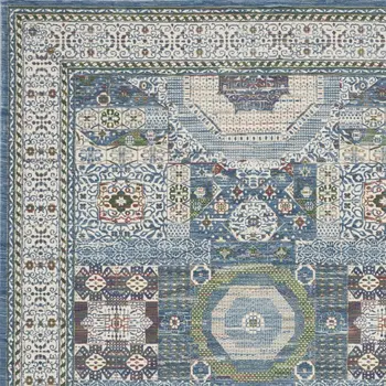 8' X 10' Ivory Blue and Green Oriental Distressed Non Skid Area Rug