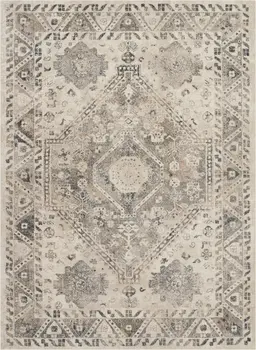 8' X 11' Cream and Gray Floral Distressed Area Rug