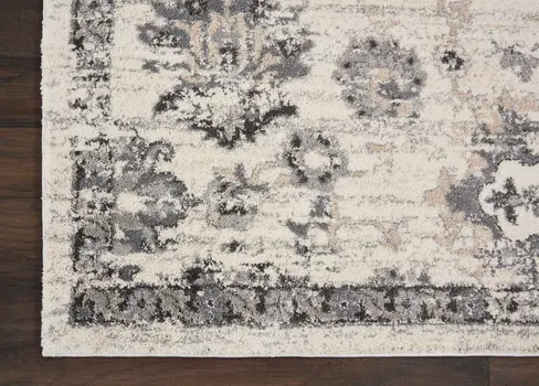 8' X 11' Cream and Gray Floral Distressed Area Rug