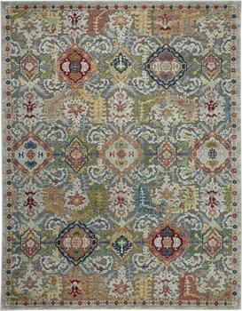 8' X 10' Blue Gray and Green Floral Distressed Non Skid Area Rug