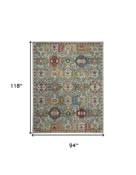 8' X 10' Blue Gray and Green Floral Distressed Non Skid Area Rug